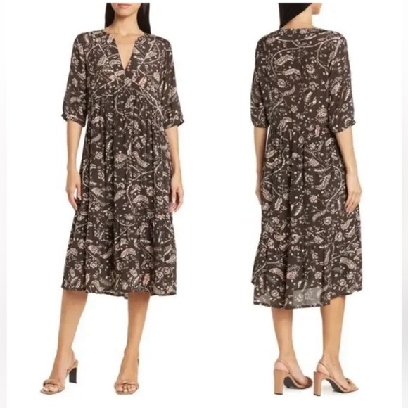 ba&sh Cherry Printed Midi Dress Carbone Size 6 - Picture 1 of 7